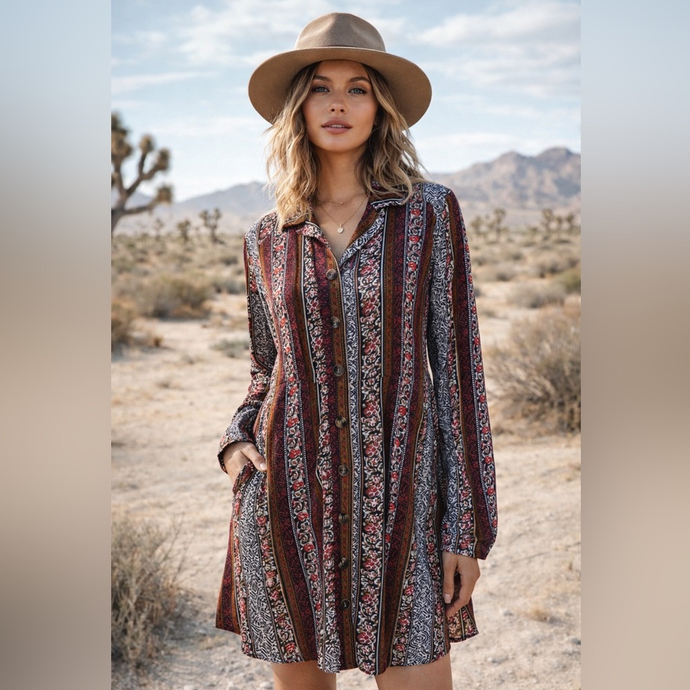 NATURAL LIFE Multicolor Striped Floral shirt dress
